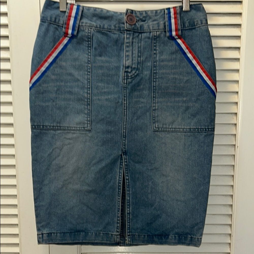 Marc Jacobs Cotton Blue Denim Slit Skirt Striping Pockets 4 Your Gear